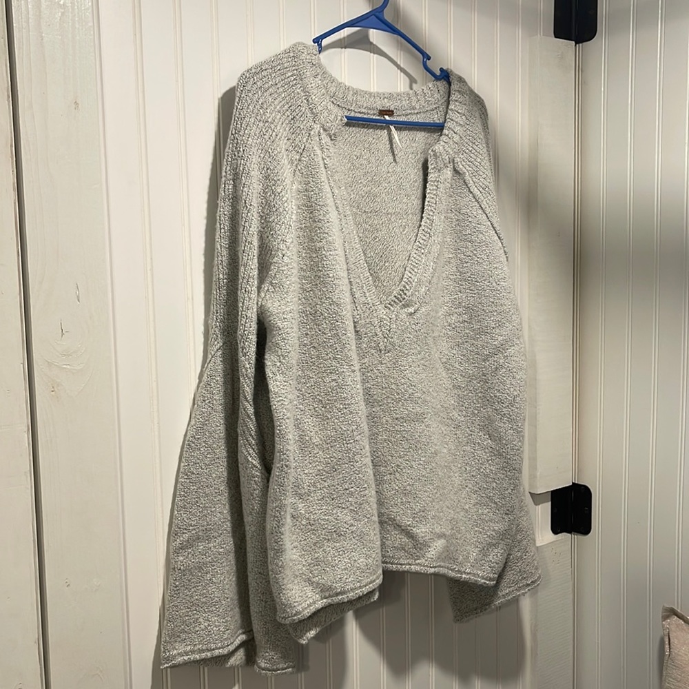 Free People - bell sleeves, deep v neck, gray sweater